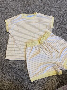 Yellow Striped Short Sleeve Set - Soft Cotton Blend